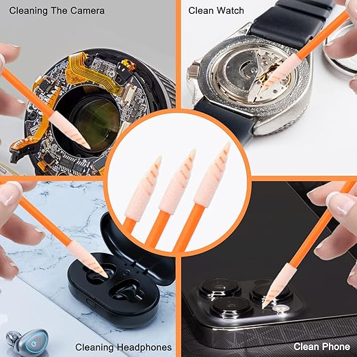 Wellgler's Foam tip Cleaning swabs，Cleaning kit for Electronic, Gun Cleaning or Clean Solenoid valves（Ideal for Cleaning Narrow Gaps or Tracks） (Orange 200)