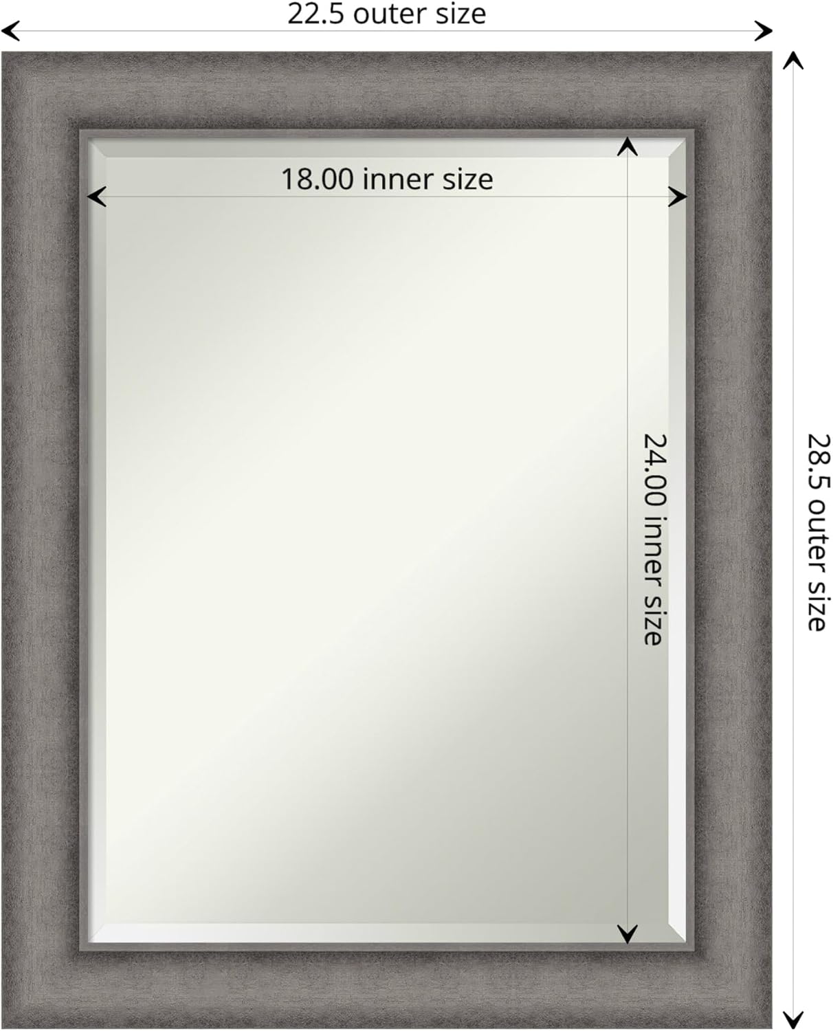 Amanti Art Grey Wall Mirror 29x23 Burnished Concrete Rectangle Bathroom Mirror for Wall Decor Living Room, Medium Modern Contemporary Wood Frame, Hangs Horizonally and Vertically, Bathroom Decor