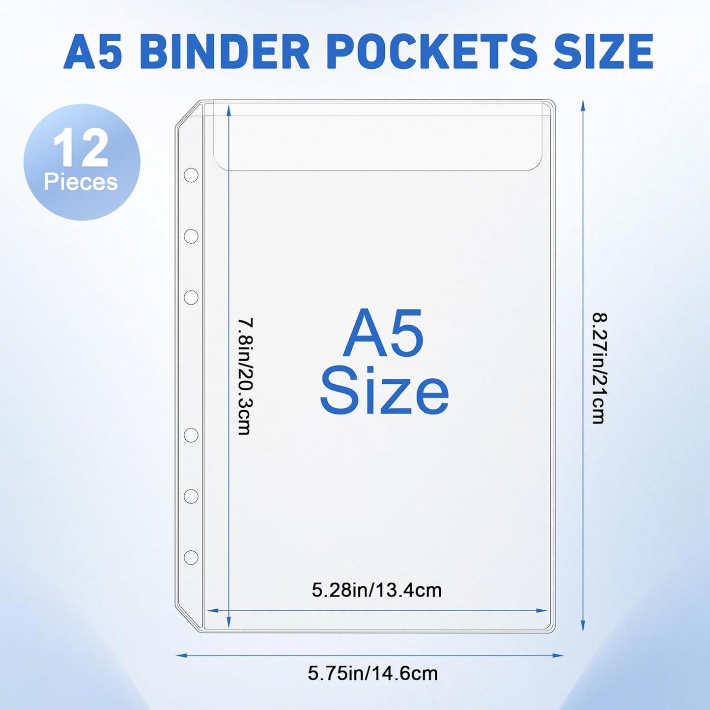 Antner 12PCS A5 Binder Pockets No Zipper 6-Hole Budget Cash Envelopes for Small Refillable Notebook, Zipless A5 Planner Inserts Binder Pouches Loose Leaf Money Organizer Bags for Saving Challenge