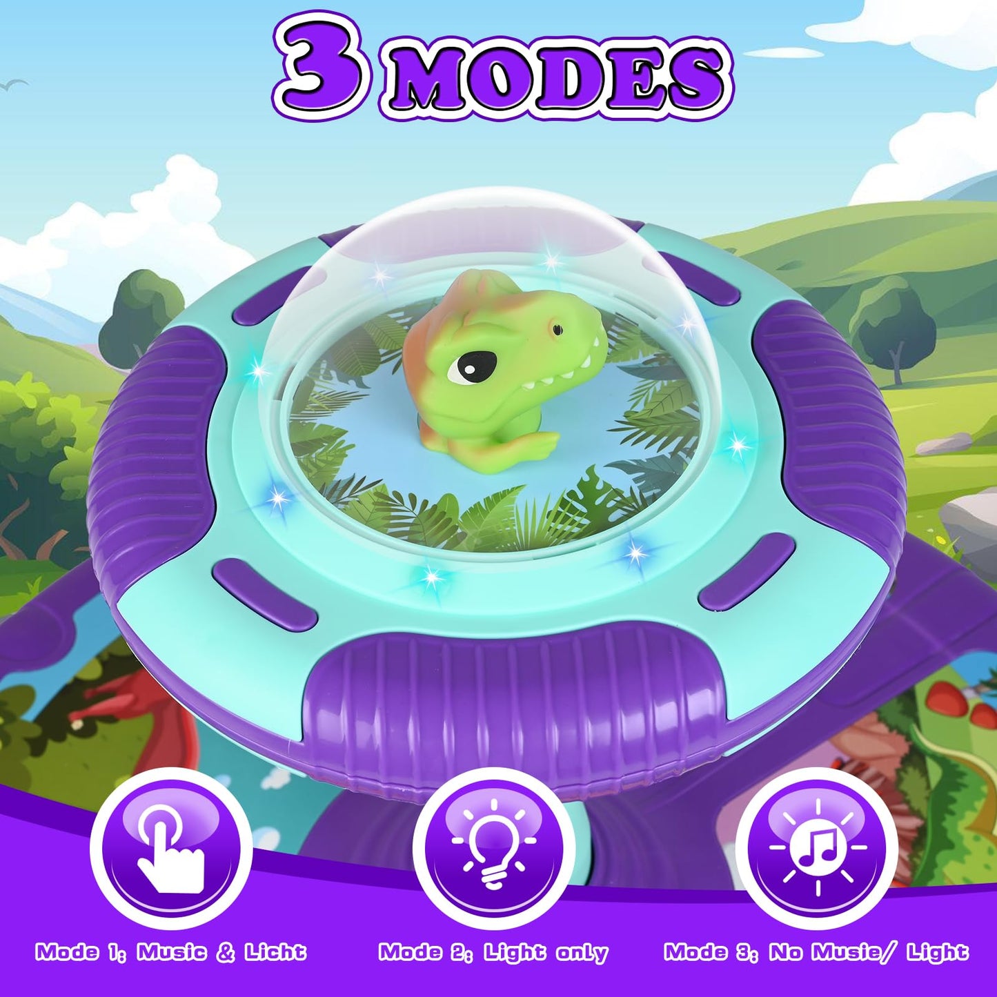 Dinosaur Sit and Spin Toy for Toddlers 1-3 3-5 360°Spinning Toys Birthday Gift for Girls Boys, Stress Relief Exercise Toys Sit n Spin Toys for 2-4 Toddlers with LED & Music Early Development Toy