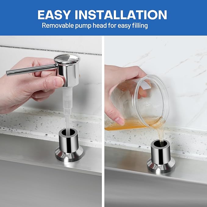 Chrome Soap Dispenser for Kitchen Sink Counter Dispenser 17 OZ Bottle Built in Refill from The Top