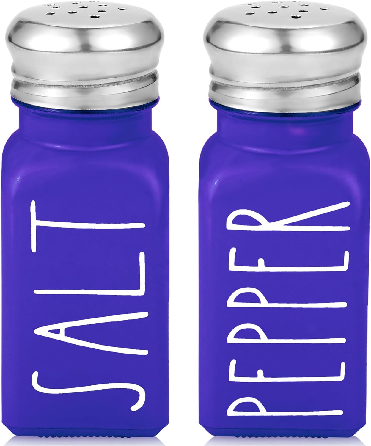 Purple Salt and Pepper Shakers Set by Brighter Barns - Modern Farmhouse Kitchen Decor and Accessories - Cute Salt and Pepper Set - Glass Shakers & Stainless Steel Lids for Home, Restaurants (Purple)