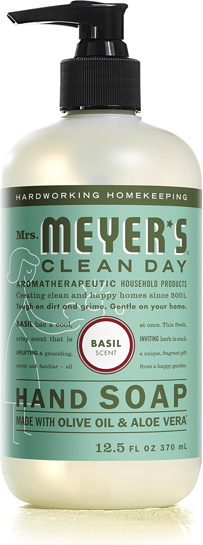 MRS. MEYER'S CLEAN DAY Liquid Hand Soap, Cruelty Free Hand Wash Made with Essential Oils, Basil Scent, 12.5 oz - Pack of 6