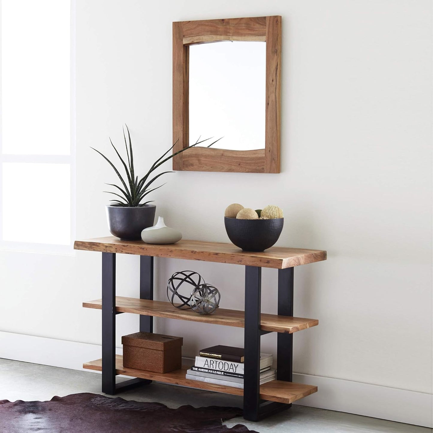 Alpine Natural Live Edge Wood Coat Hooks, 36 in. , Unique Variations Adds Natural Character, Clear Finish, Knots & Cracks, Real Wood Ambiance
