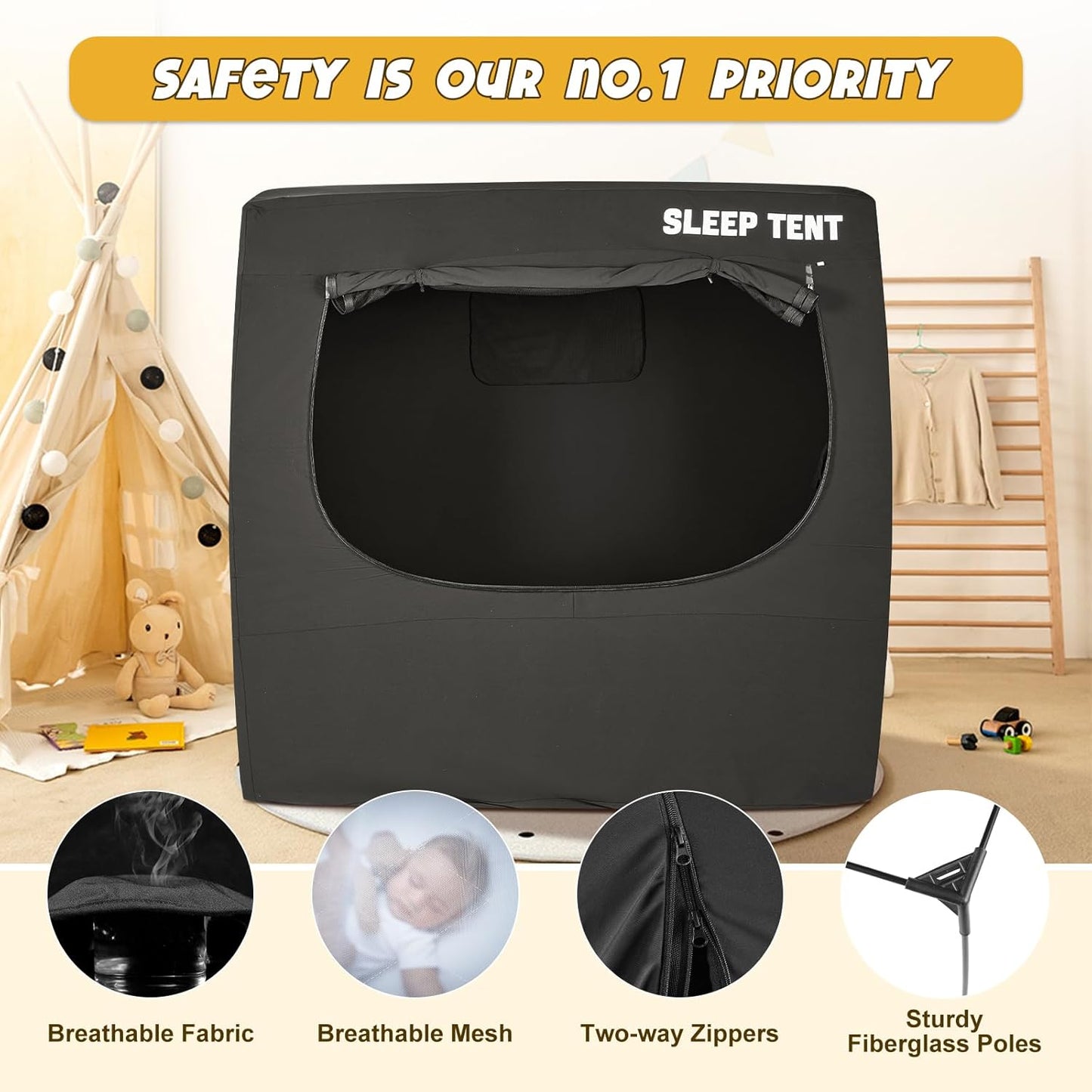 BORNA Crib Blackout Tent for Pack N Play, Brethable Baby Sleep Tent for Full Size Crib and Pack N Play, Baby Sleep Pod for Kids Blocks 70%+ Light