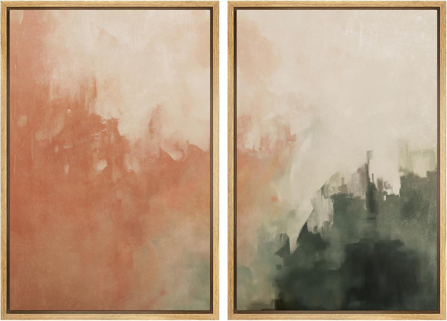 SIGNWIN Framed Canvas Print Wall Art Set Color Fade Abstract Landscape Earthy Terracotta and Forest Green Illustrations Modern Minimal Decorative for Living Room, Bedroom, Office - 16"x24"x2 Natural