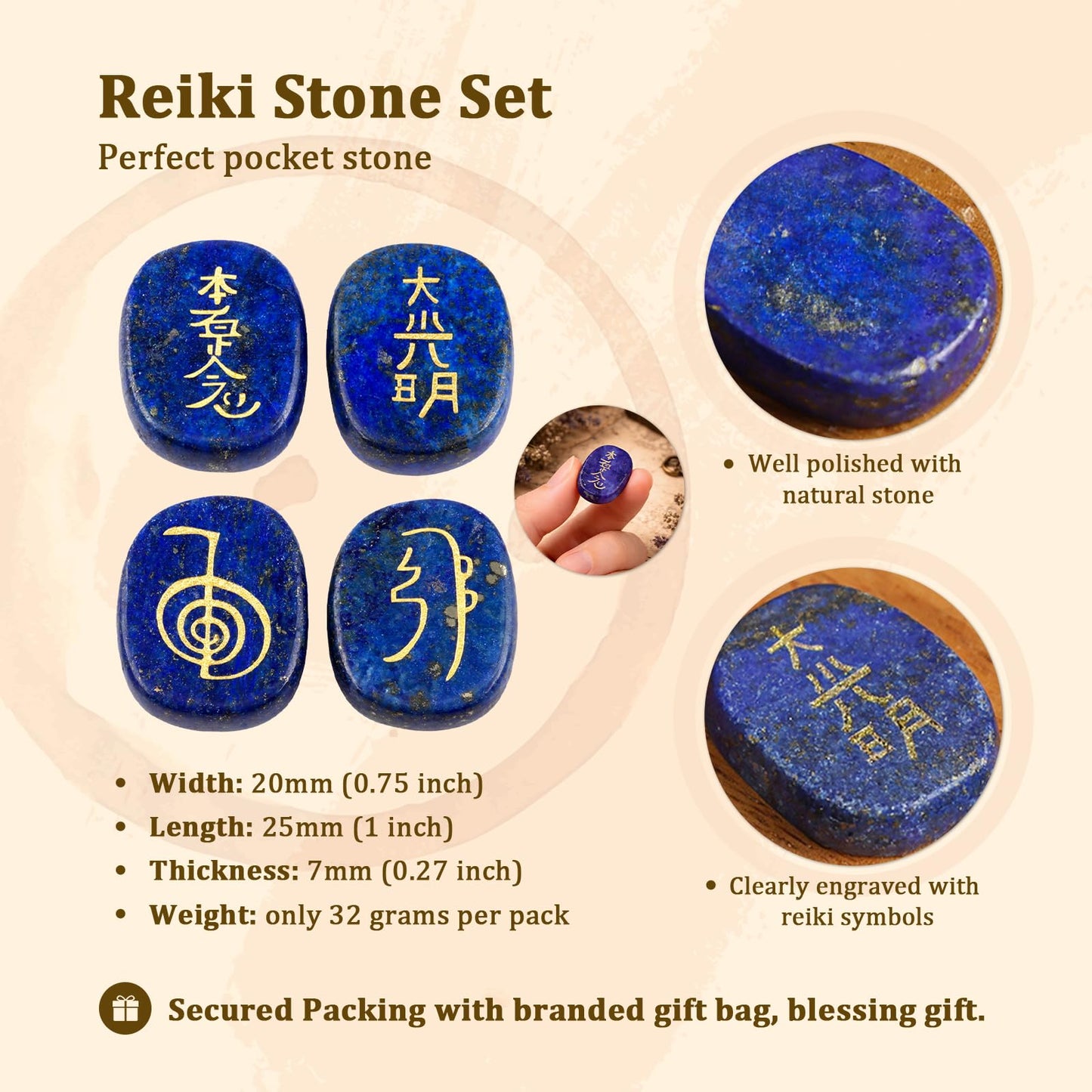 rockcloud Healing Crystal Black Agate 4pcs Engraved Chakra Stones Palm Stone Reiki Balancing