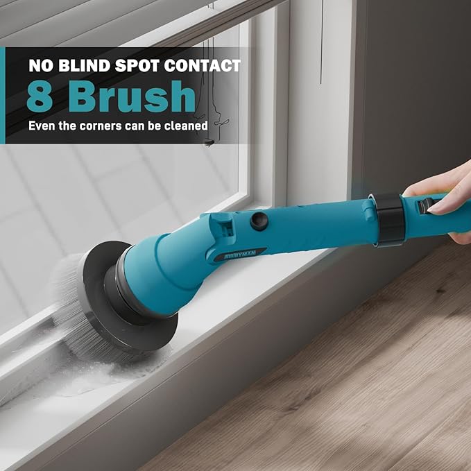 Alloyman 1200RPM Electric Spin Scrubber, 20V Replaceable Battery, Shower Cordless Cleaning Brush, Power Scrubber for Cleaning with 8 Brushes for Bathtub/Tub/Tile/Floor
