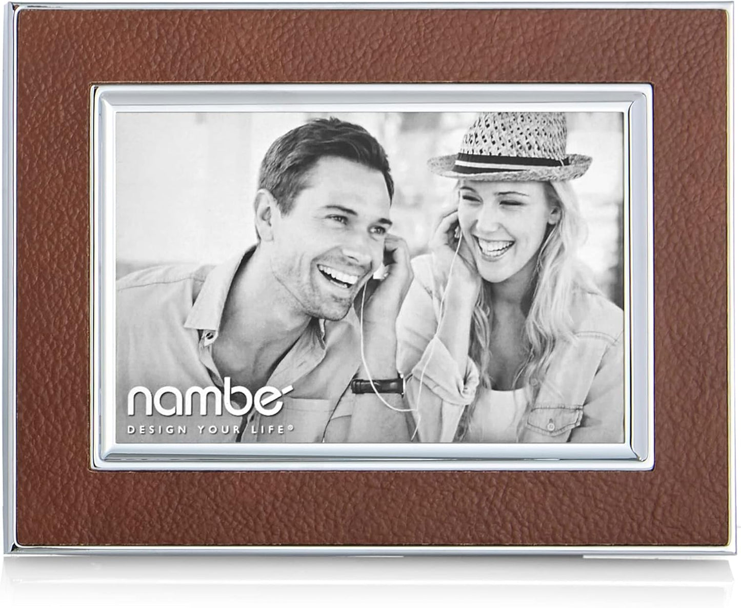 Nambe Novara Picture Frame, 4" x 6” | Photo Frame with Tempered Glass | Tabletop Display, Family, Friends, Wedding Gift, Home Office Décor | Silver Plate and Genuine Leather