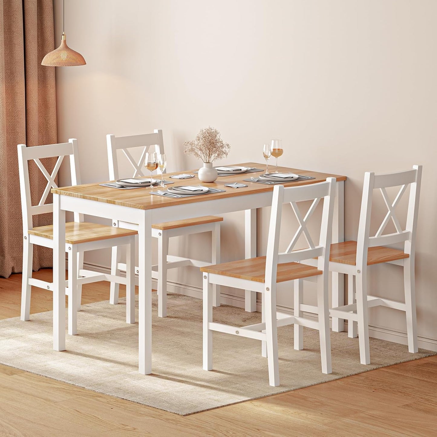 SogesHome 42.52'' Dining Table Set with 4 Chairs, 5-Piece Modern Chic Design, Premium Construction, Versatile Functionality, Easy Assembly, Oak and White Finish, Oak