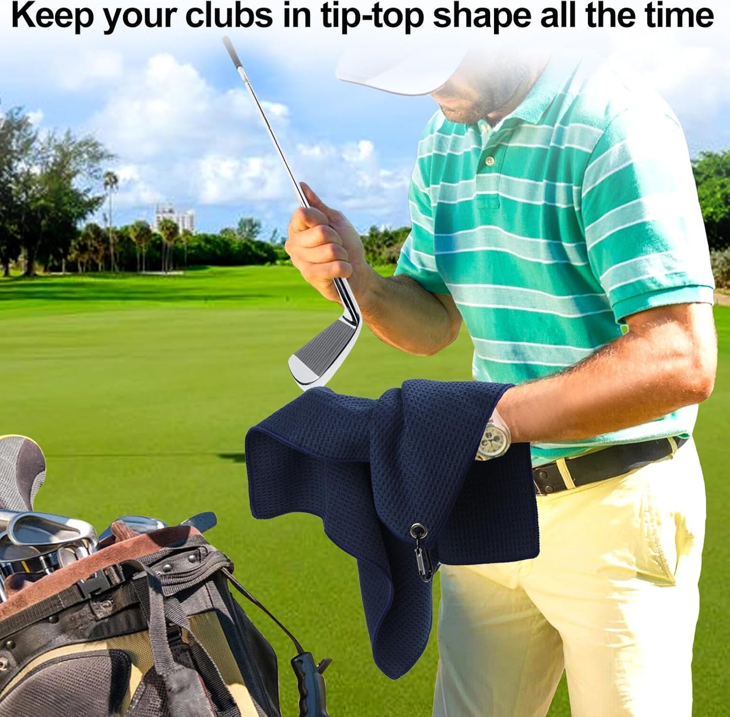 3 Pack 16" x 16" Golf Towels, Premium Waffle-Pattern Microfiber Golf Towels with Carabiner Clip, Super Absorbent, Sand Resistant, Wear Resistant, Black-Blue-Gray Colors