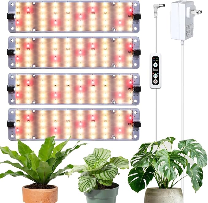 DOMMIA Grow Lights, 40W Linkable Grow Lights for Indoor Plants Full Spectrum, 6/12/16h Timer, Dimmable Ultra-Thin Plant Lights for Indoor Growing, Warm White, 2-Set