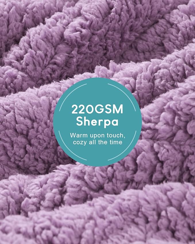 Cottonblue Jacquard Weighted Blanket 15lbs for Adults Twin Full Size, Soft Fuzzy Sherpa Fleece Weighted Throw Blankets 48x72 in for Relax and Sleep, Cozy Heavy Bed Blankets with Cemaric Beads, Purple