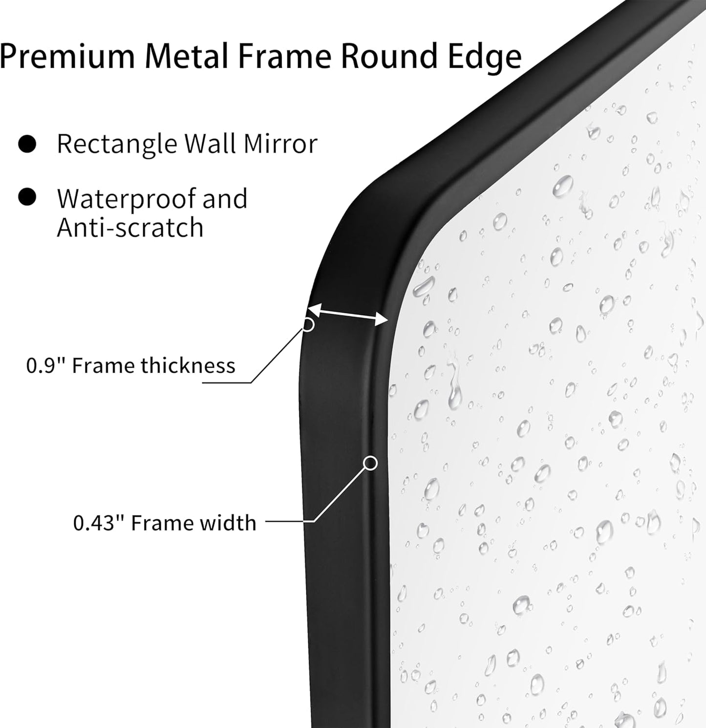 27"x40" Bathroom Wall Mirror with Matte Black Metal Frame & HD Glass, Copper-Free Mirrors Modern Rectangle Round Corner Framed Vanity Mirror - Horizontal or Vertical Installation