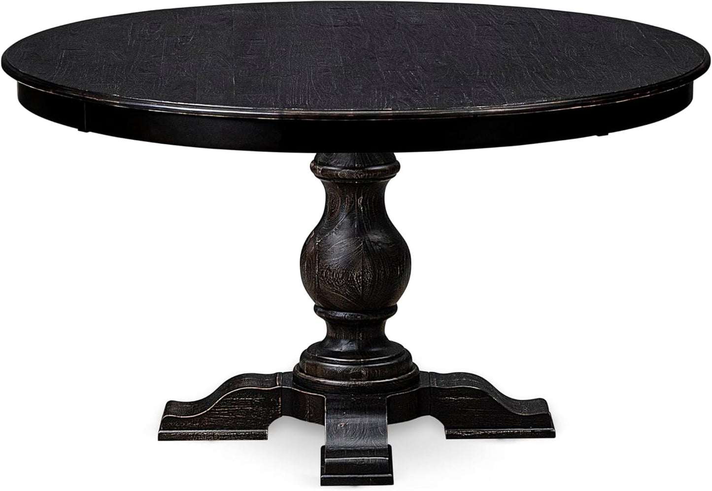 F55-11-TP - Mid Century Dining Table with Acacia Wood Round Tabletop, Sand Blasted Black Finish