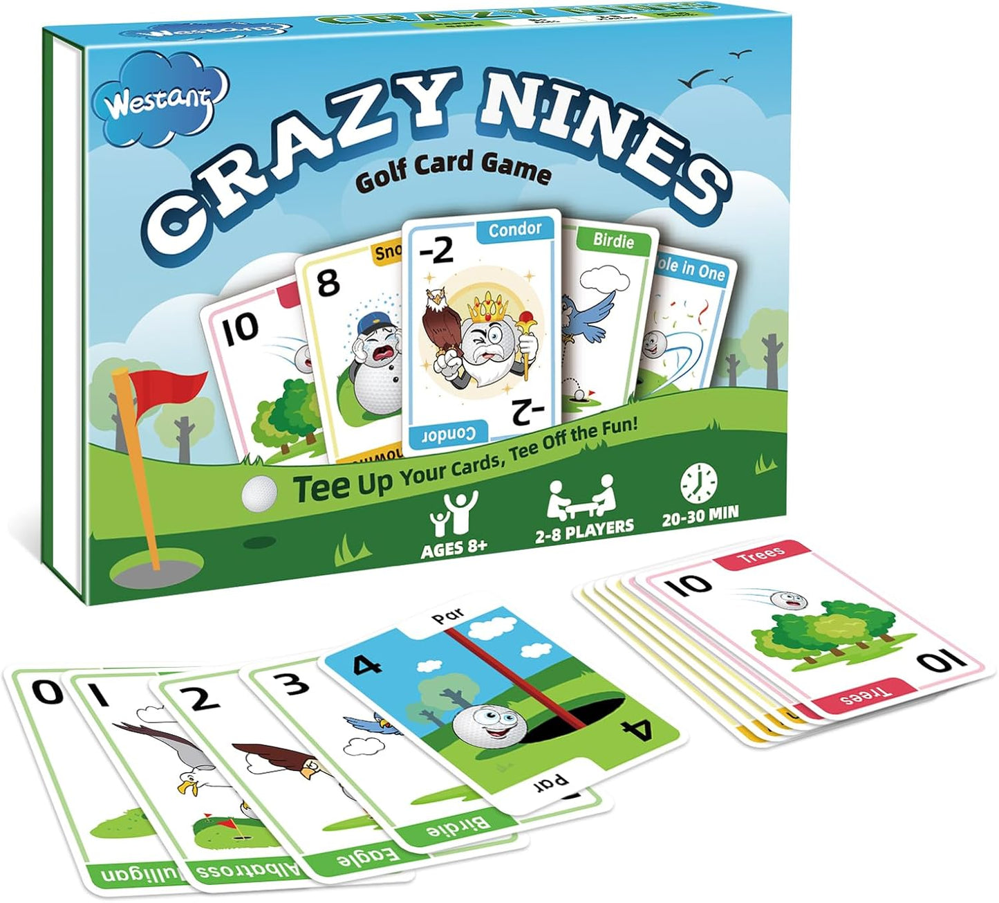 Crazy Nines Golf Card Game - Funny Card Games for Family, Kids 8-12 and Adults, The Perfect Family Games for Kids and Adults, Ideal Game Night Games for Groups Adult - 112 Cards