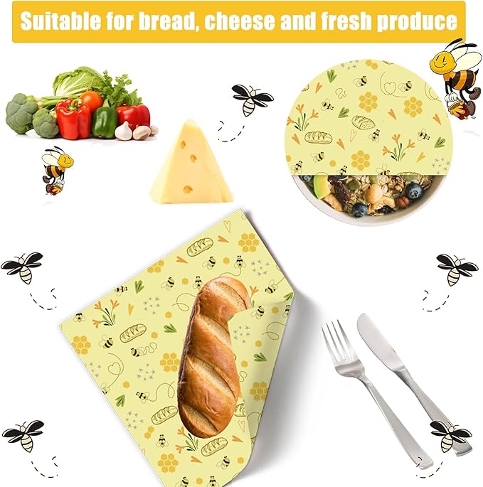 Reusable Beeswax Wrap, 3 Pack (S, M, L) Eco-Friendly Beeswax Wraps for Food, Bread Sandwich Wrapper, Sustainable,Zero Waste,Organic, Moisture Lock& Freshness Preservation