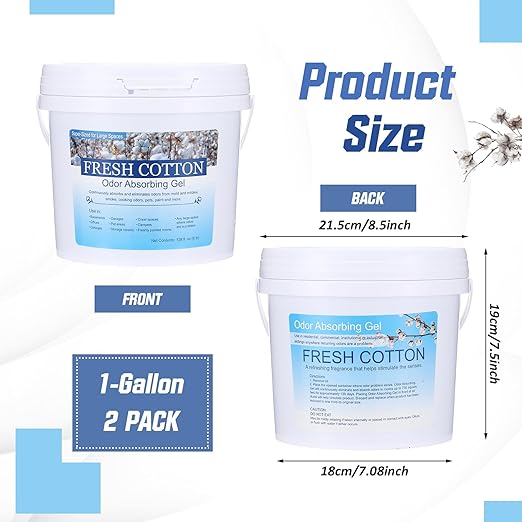Nuanchu 2 Pack 1 Gallon Odor Absorber Gel Air Freshener & Odor Eliminator Fresh Cotton Scent Deodorizer Remover for Strong Smells Home Office Garages Commercial Buildings Outdoor