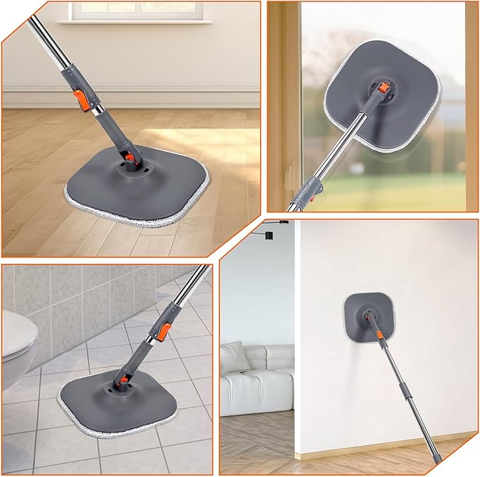 Chabatree Mop and Bucket Set，Spin Mop and Bucket Set with Separate Dirty and Clean Water，6 Replaceable Mop Pads，Deep-Cleaning Mops for Floors, Versatile Mops for Walls