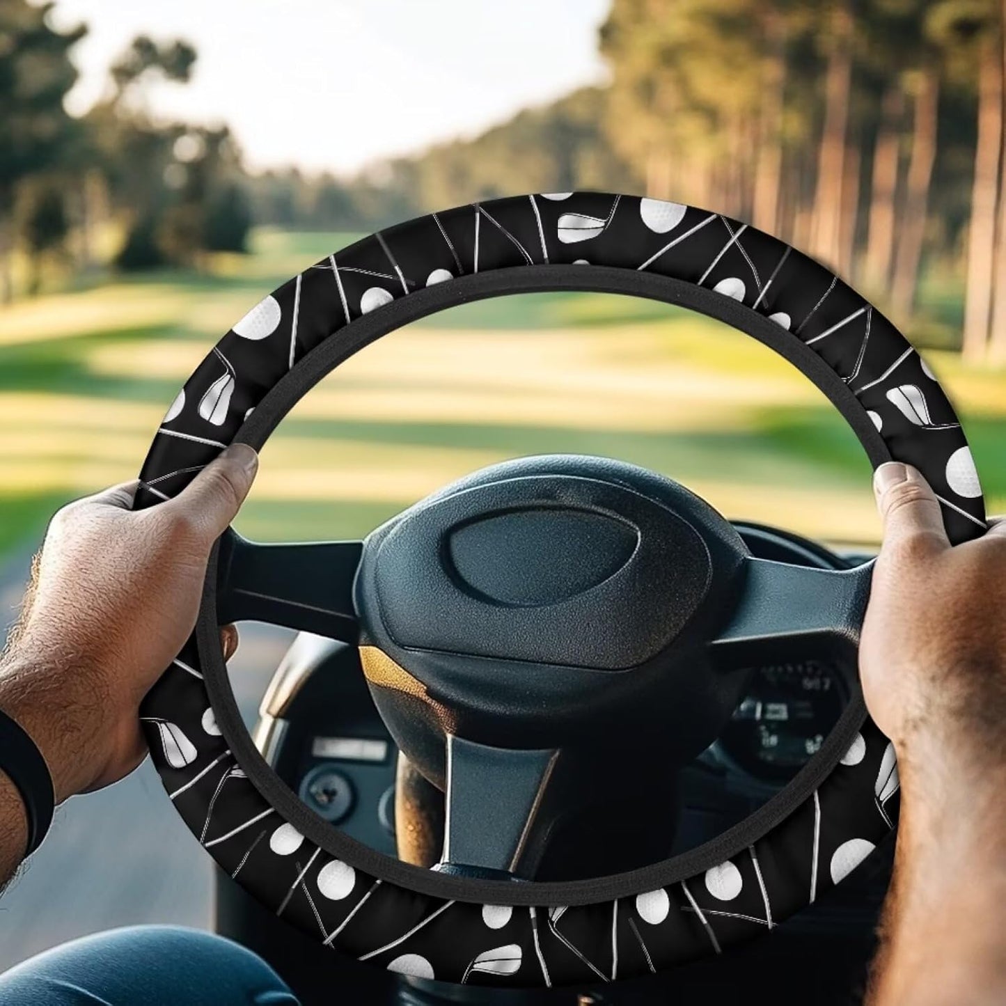 Golf Cart Steering Wheel Covers, Black, 13-14 Inch, Polyester, Universal Fit, Sun Shade, Non-Slip, Heat Insulating, Decorative