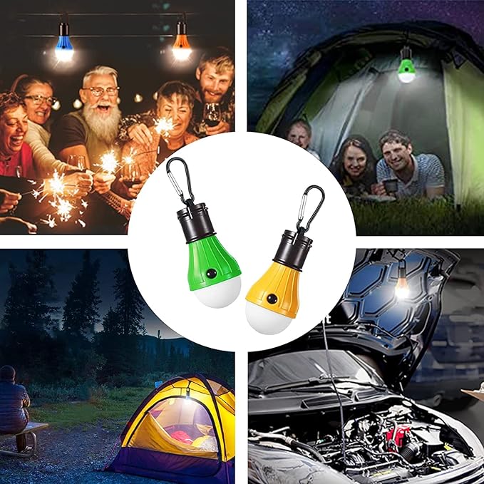 LED Camping Tent Lantern, Portable Outdoor Waterproof Emergency Light Bulb, Battery Powered with Clip Hook, Super Bright, for Hiking, Party，Camping, Fishing, Power Failure (4 Packs, Black )