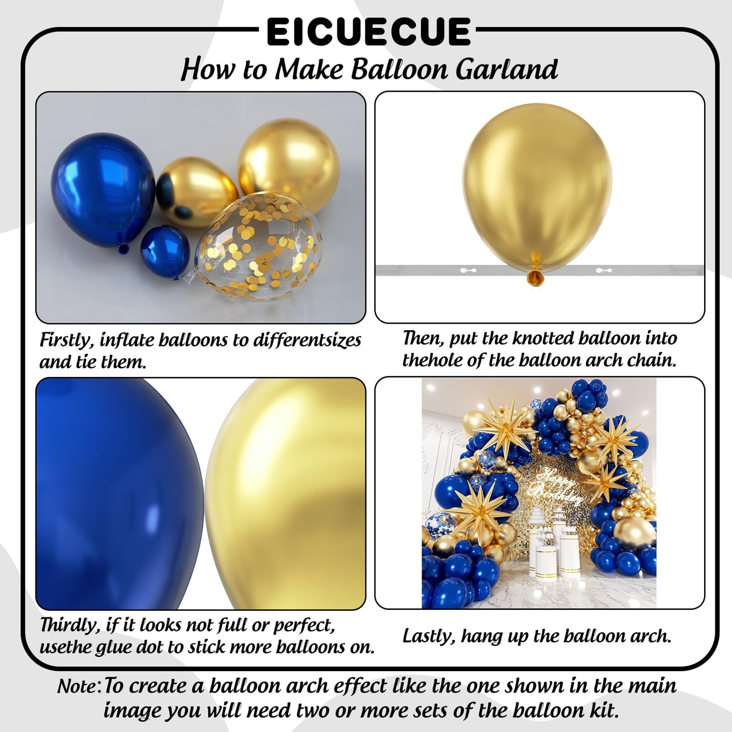 EICUECUE Navy Blue and Gold Balloons Garland Arch Kit with Stars 200Pcs -5 10 12 18 22 inch Balloon and Confetti Latex Balloons for 2025 Graduation Birthday Anniversary New Year Prom Party Decorations