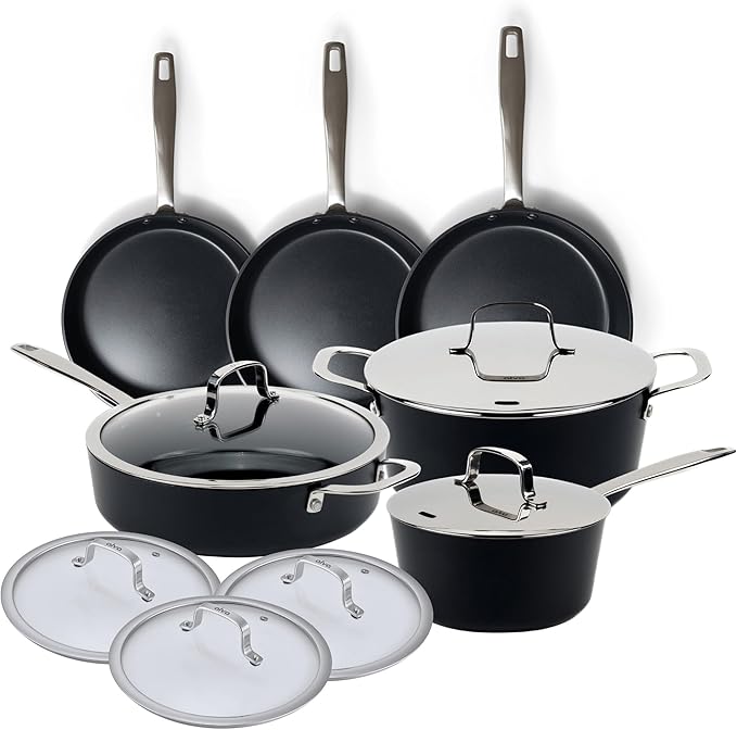 Alva Maestro 12-Piece Ceramic Nonstick Cookware Set – Made Without PTFE, PFOA, PFAS, Non-Toxic Pots & Pans with Lids – Induction & Oven Safe to 400°F – Even Heat, Easy Clean, Durable Aluminum