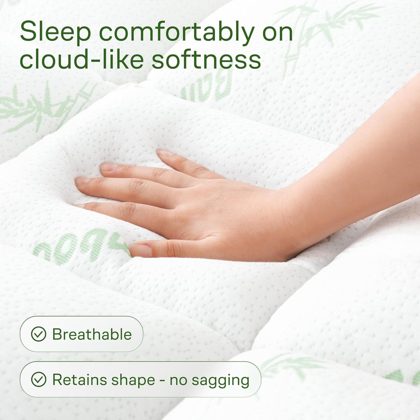 Ultra Soft California King Size Mattress Topper - Viscose Made from Bamboo Pillow Top Mattress Pad for Back Pain Relief - Naturally Cooling for Hot Sleepers, Green