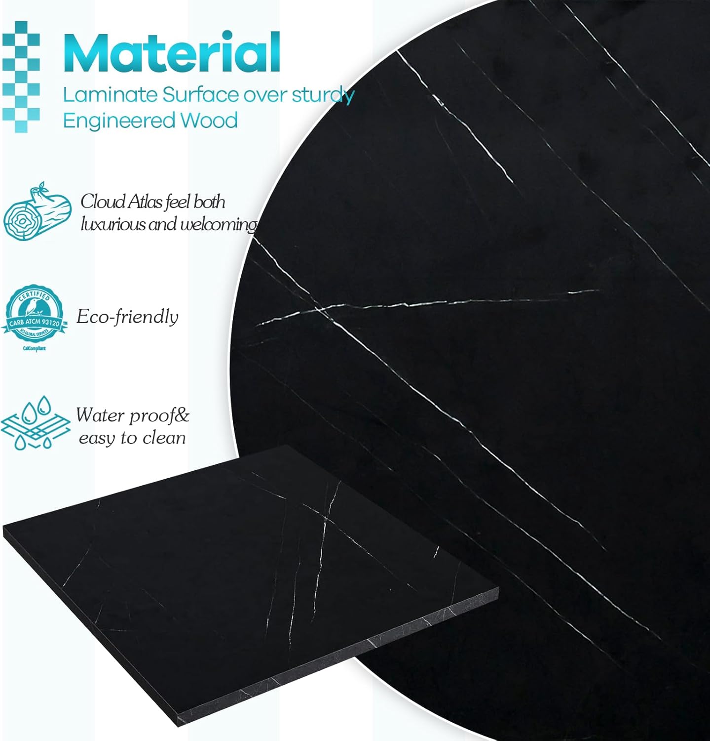 Kaboon Universal Tabletop 60"x18", Solid One-Piece Melamine Table Top, Double Desk L-Desk DIY, Home and Office Countertop, Cloud Atlas/Black Marble