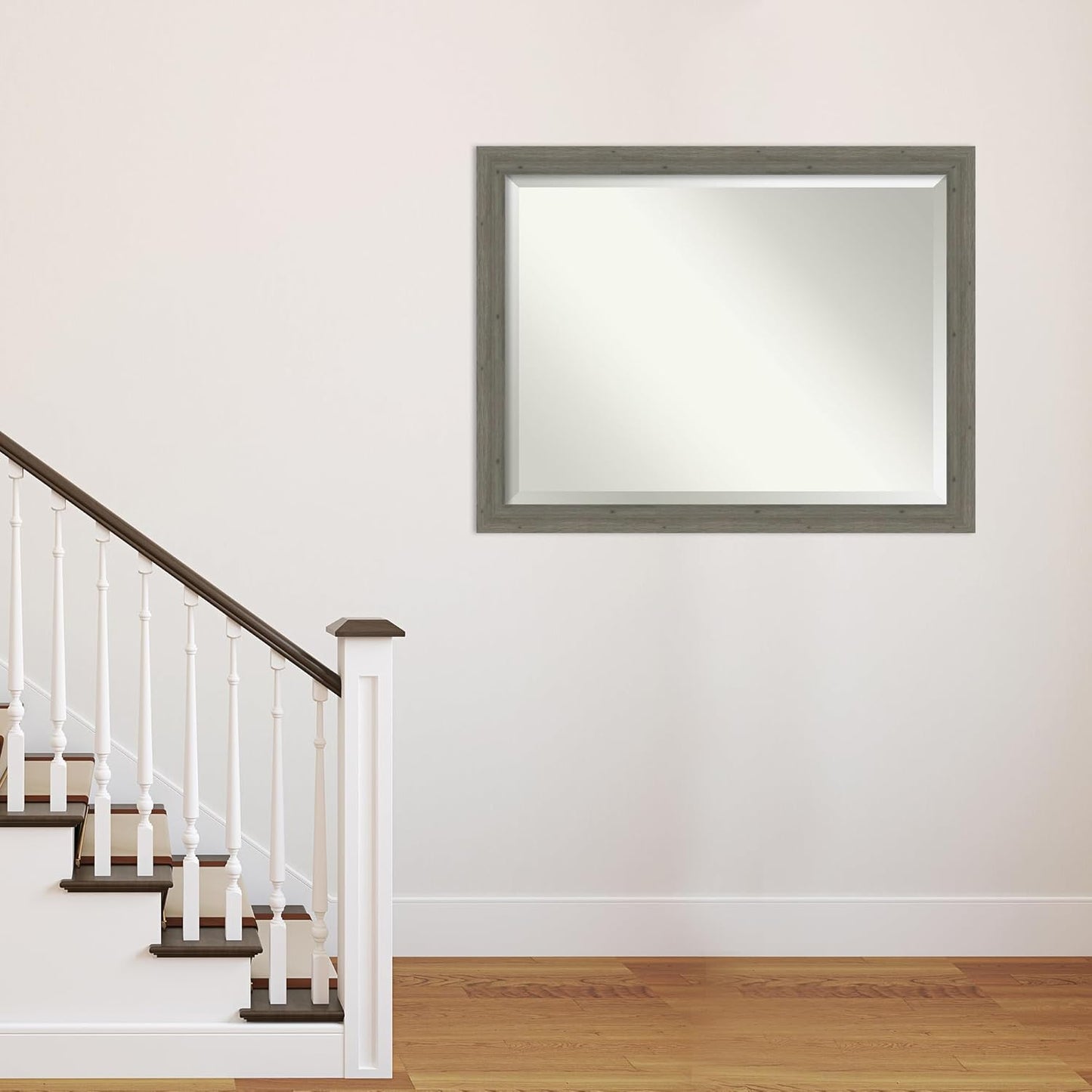 Amanti Art Grey Wall Mirror 35x45 Fencepost Grey Narrow Rectangle Bathroom Mirror for Wall Decor Living Room, X-Large Country Rustic Wood Frame, Hangs Horizonally and Vertically, Bathroom Decor,