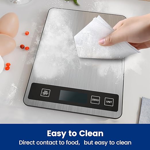 【33 lb & USB Rechargeable】 Digital Kitchen Food Scale Kitchen Scale, Stainless Steel Digital Weight Grams and Oz, Baking and Cooking, 0.1oz/1g Precise, 6 Weight Units
