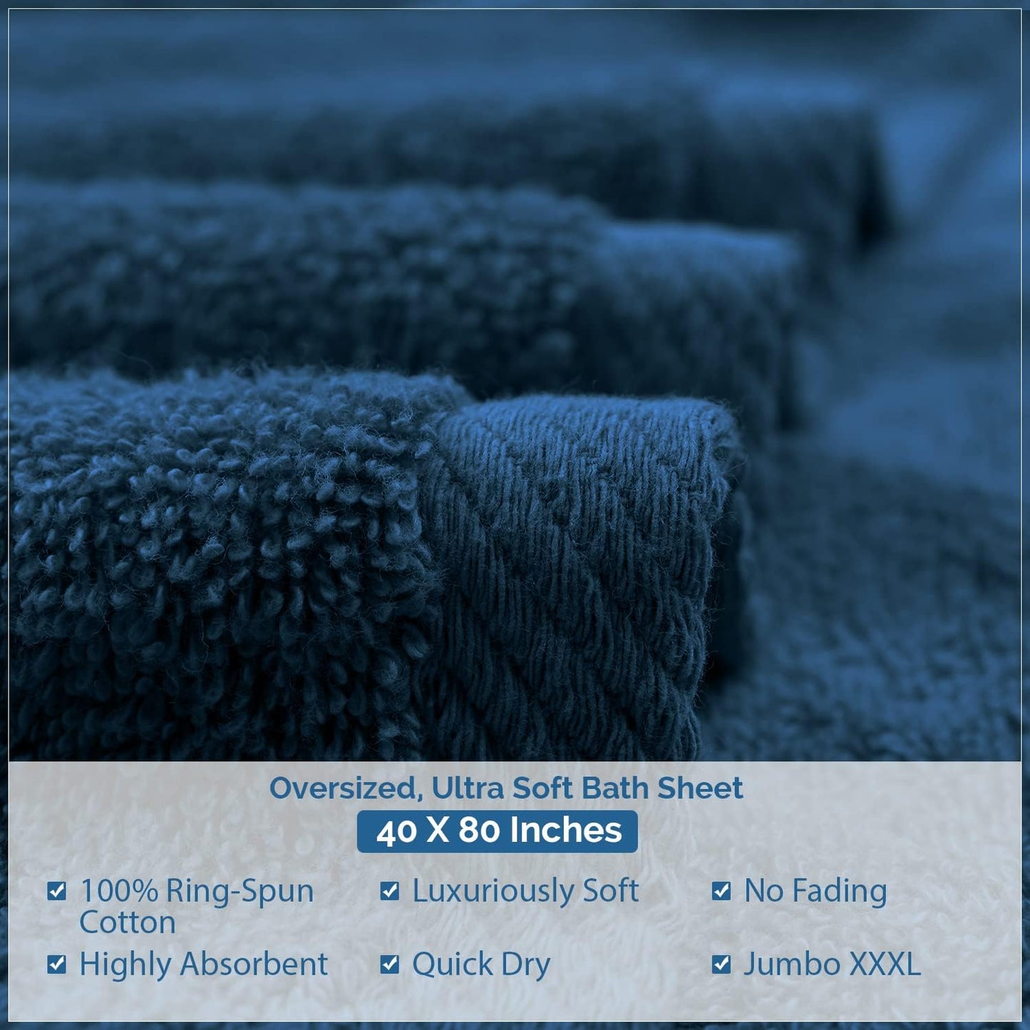 DAN RIVER Pack of 1 Bath Sheet 40x80 Inches, Big Towels Oversized Extra Large Bath Sheets, Absorbent Quick Dry Towels - Blue Opal