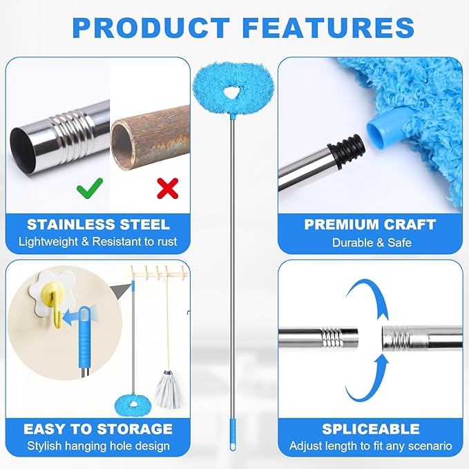Storystore Ceiling Fan Cleaner Duster with Extension Pole, Adjustable from 13 to 84 Inches, Removable Fan Blade Cleaner (Blue-7FT)
