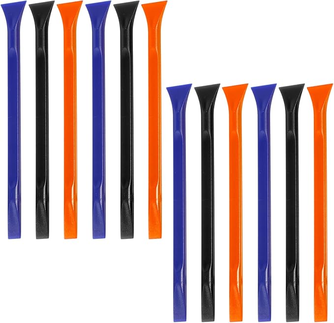 12 PCS Plastic Scraper Non Scratch Scrapers Cleaning Tool Multi-Purpose Label Scraper Remover Pen for Paint, Stickers, Labels, Tight Spaces, Crevices (Black, Blue, Orange)