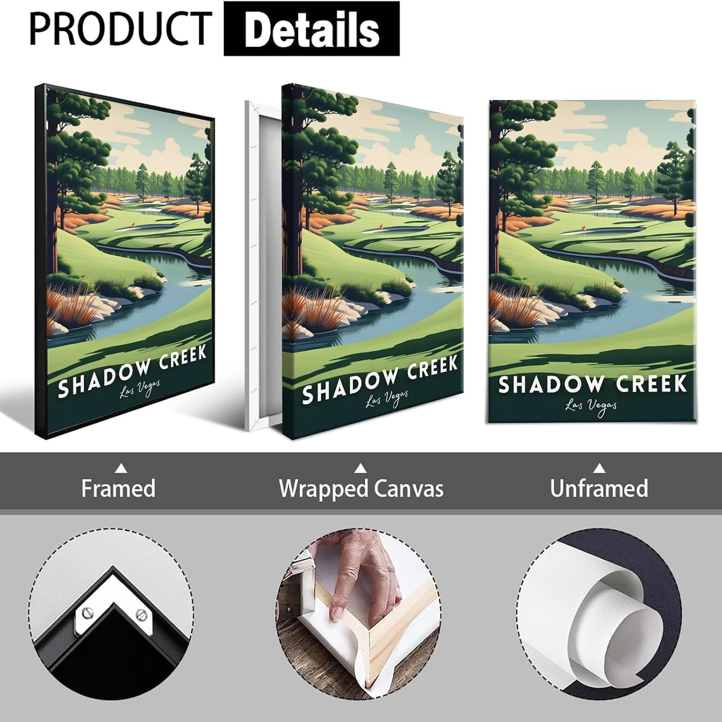 Retro Golf Course Poster Shadow Creek Court Travel Canvas Wall Art Golf Sports Lover Pictures Prints Painting For Living Room Bedroom Office Wall Decor 12x16in Unframed