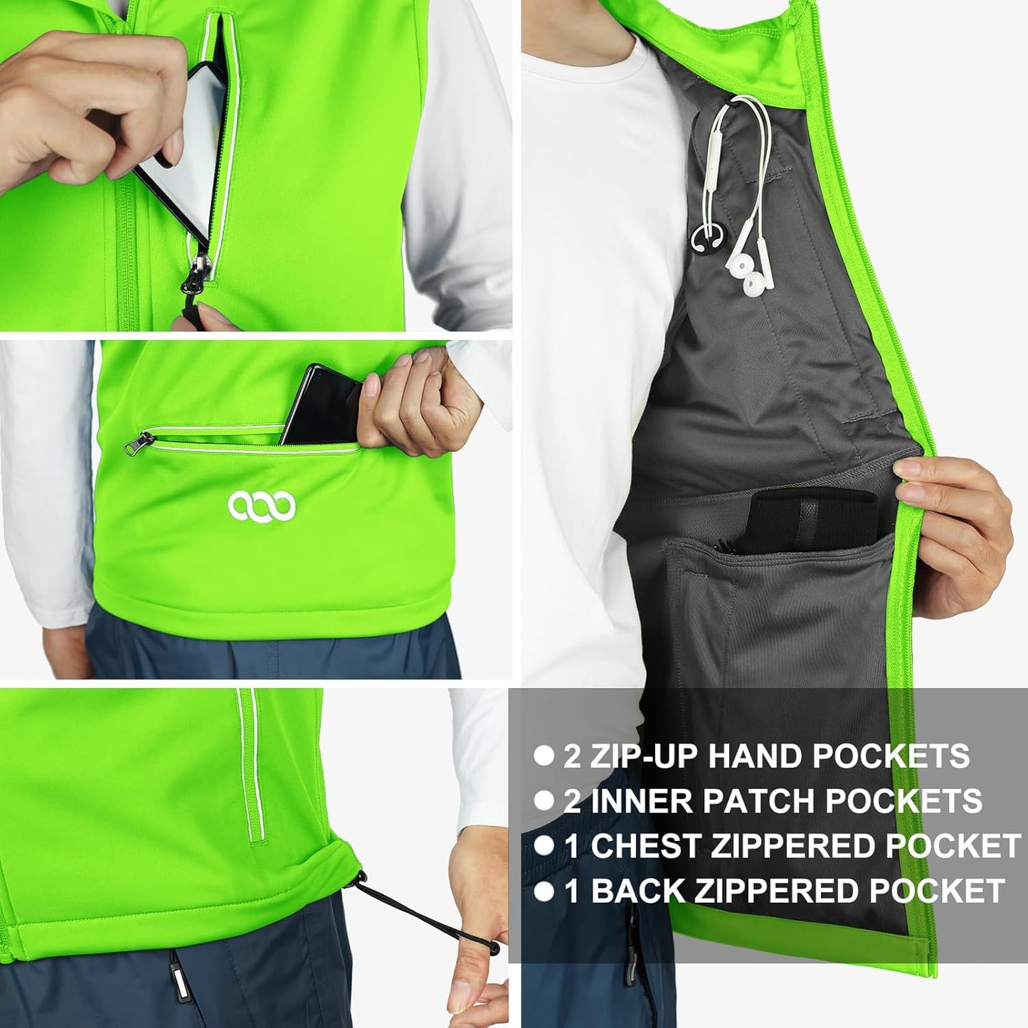 33,000ft Men's Windproof Lightweight Golf Vest Outerwear with Pockets, Softshell Sleeveless Jacket for Running Hiking Sports