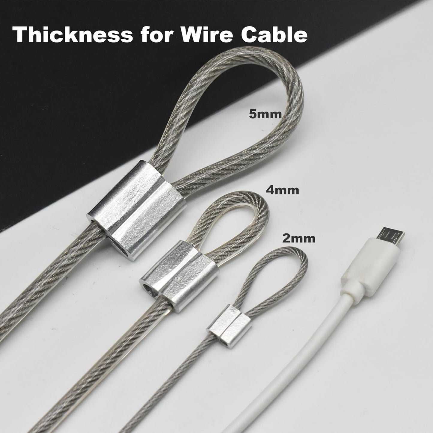 5 Pcs 4mm Wire 24 inch Vinyl Coated Stainless Steel Cable with Loops Short Wire Rope Lanyard Lock Security Chain Link for Outdoor Gates, Clear(4mm x 24inch)