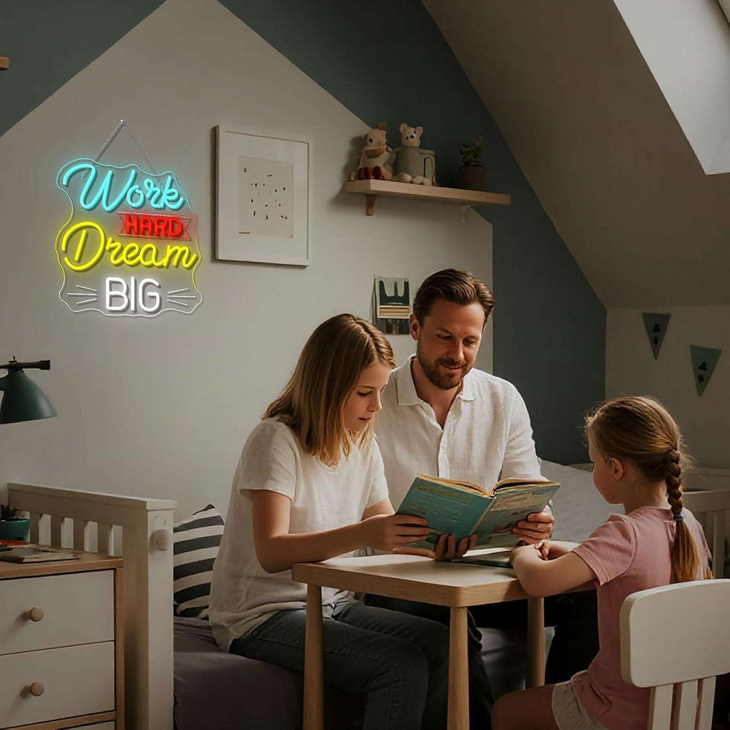 NOSUN Work Hard Dream Big Neon Sign Inspirational slogan personal studio LED Sign Wall Decor Adjustable Brightness Neon Signs USB Connect Neon Light for Bedroom Home Bar Club Hotel Party Decor