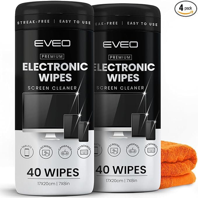 Electronic Wipes Screen Cleaner [2 Pack x40] Streak-Free Computer Screen Cleaner & TV Screen Cleaner, Screen Wipes for Electronics, Screen Cleaner Wipes, Laptop Cleaner - [Microfiber Cloth+80 Wipes]