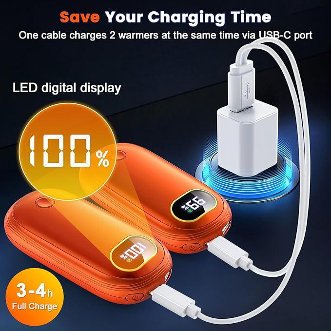 Electric Hand Warmers Rechargeable with Power Bank, LED Display, 17Hrs Warmth, Dual-Side 4 Levels Fast Heating Portable Pocket Heater for Hunting, Camping, Golf, Outdoor, Gifts for Women/Men
