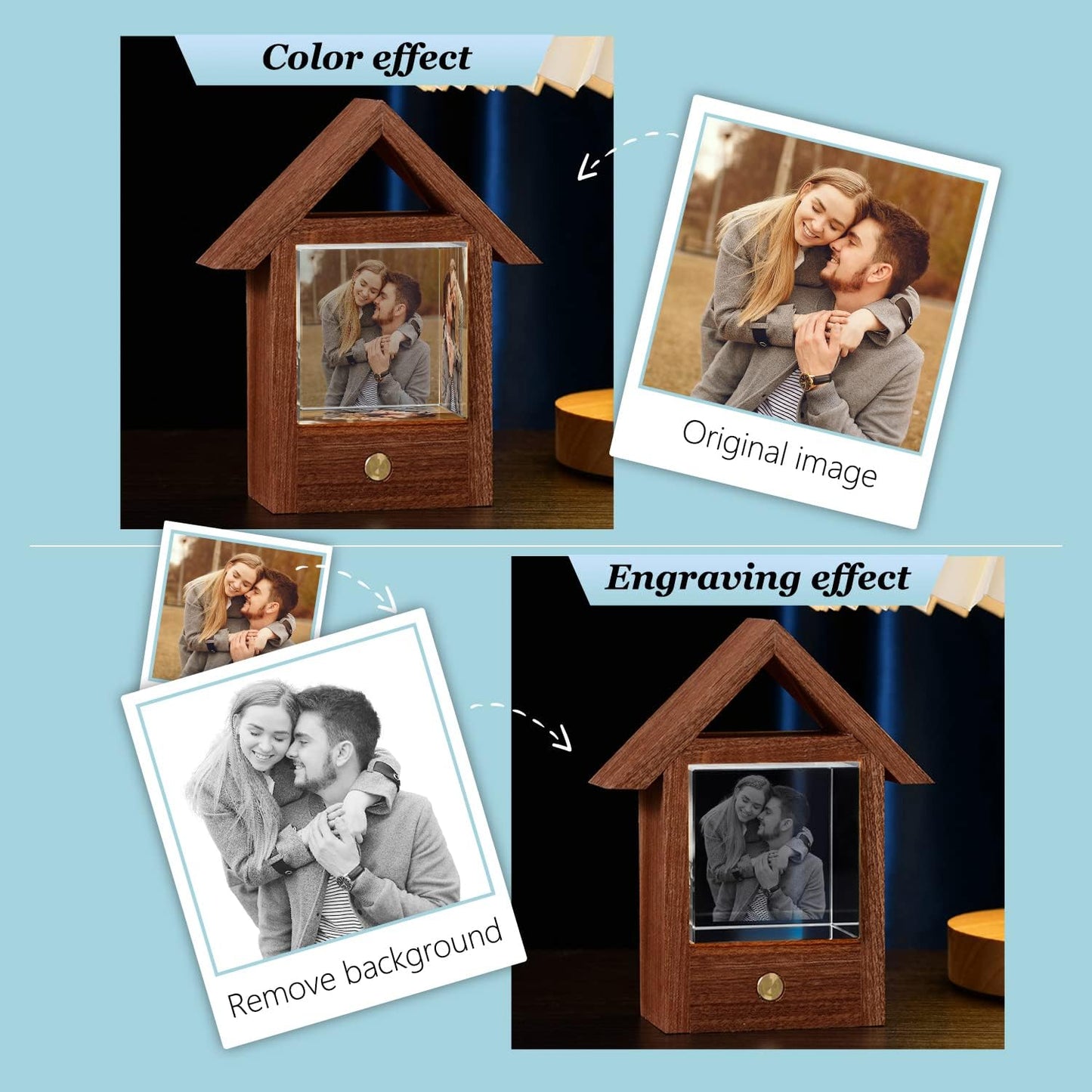 Custom Crystal Photo, Personalized Gifts With Your Own Photo for Mom, Dad, lover, family, color printing Picture Customized Couples Gifts for any Occasion, Great Birthday Gifts-Small house