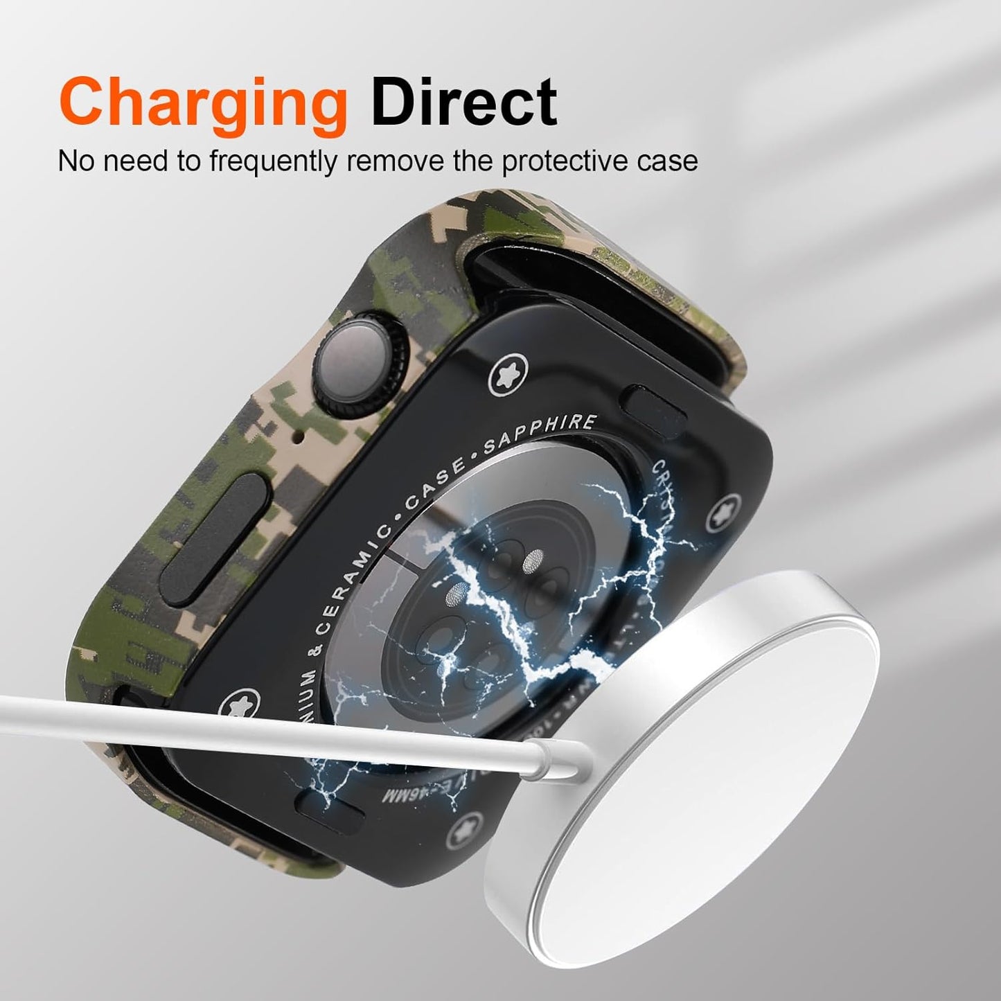 Metal Bumper Cover Compatible with Apple Watch Series 9/8/7 Case 45mm, Rugged Shockproof Screen Protector with Back Frame for iWatch 45mm, Straight Edge Design