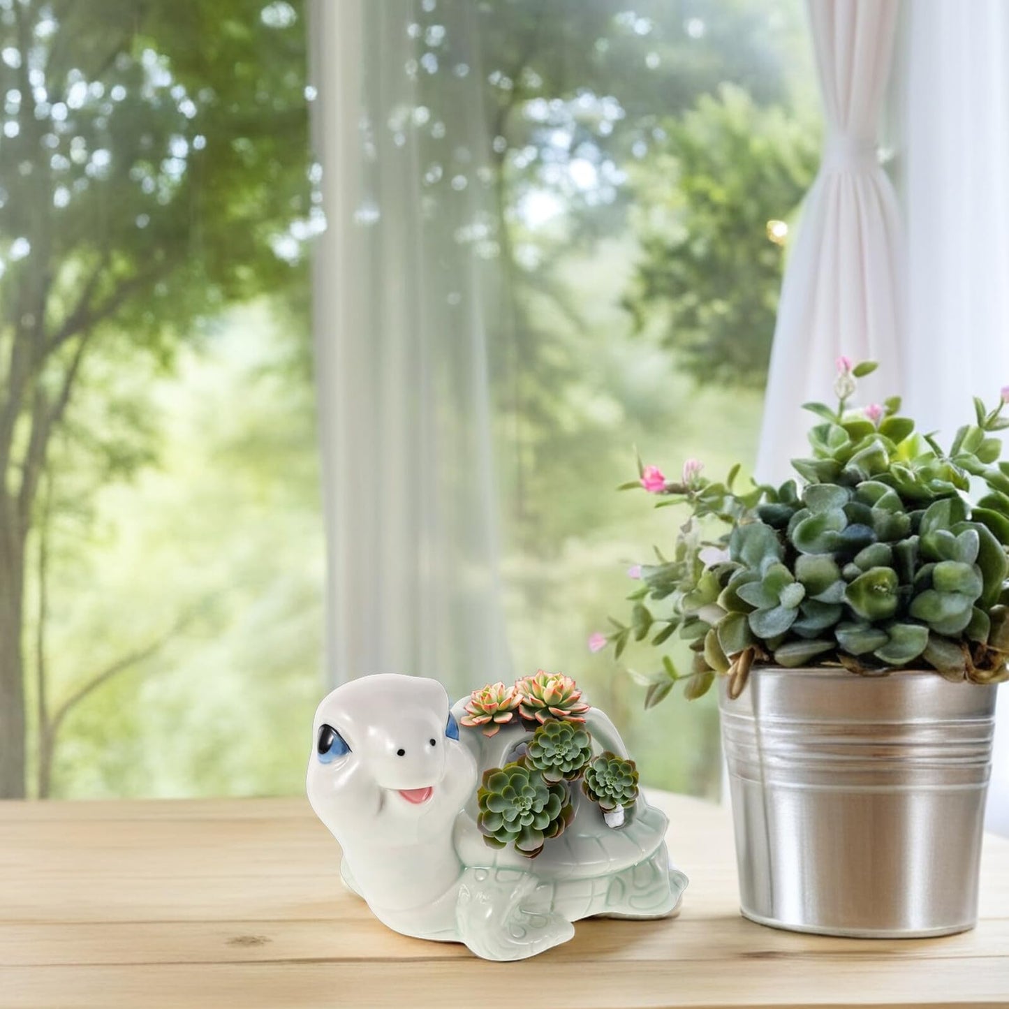 Sewroro Hand-Painted Ceramic Turtle Succulent Planter Pot for Indoor Desktop Garden, Small Animal Flower Pot with Drainage Hole, Decorative Kawaii Animal Flower Holder