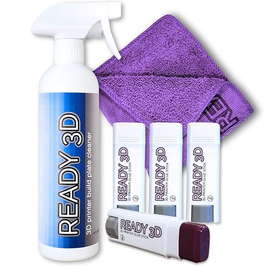 Printer High Quality Build Plate Cleaner & 4 Pack READY3D Glue Sticks, Non-Toxic, No Odor, Easy Clean, Includes 12"x12" Non-Abrasive Microfiber Cleaning Towel
