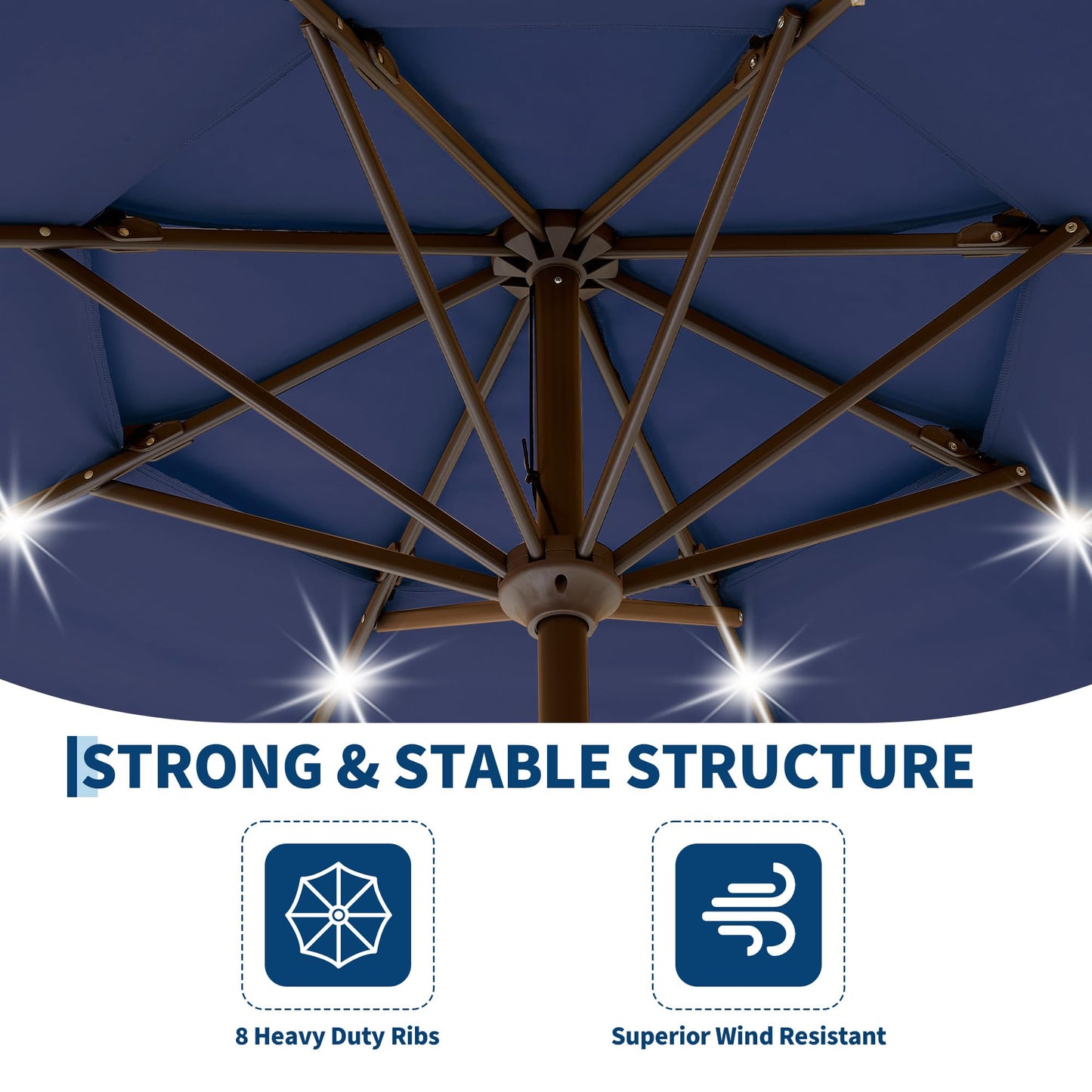 Garvee 10ft Patio Umbrella with Solar Lights, 3-Tier Patio Table Umbrella Outdoor with LED Lights, Ventilation, Easy Crank & Tilt, 8 Sturdy Ribs, UV Protection, Large Patio Umbrella for Deck, Pool