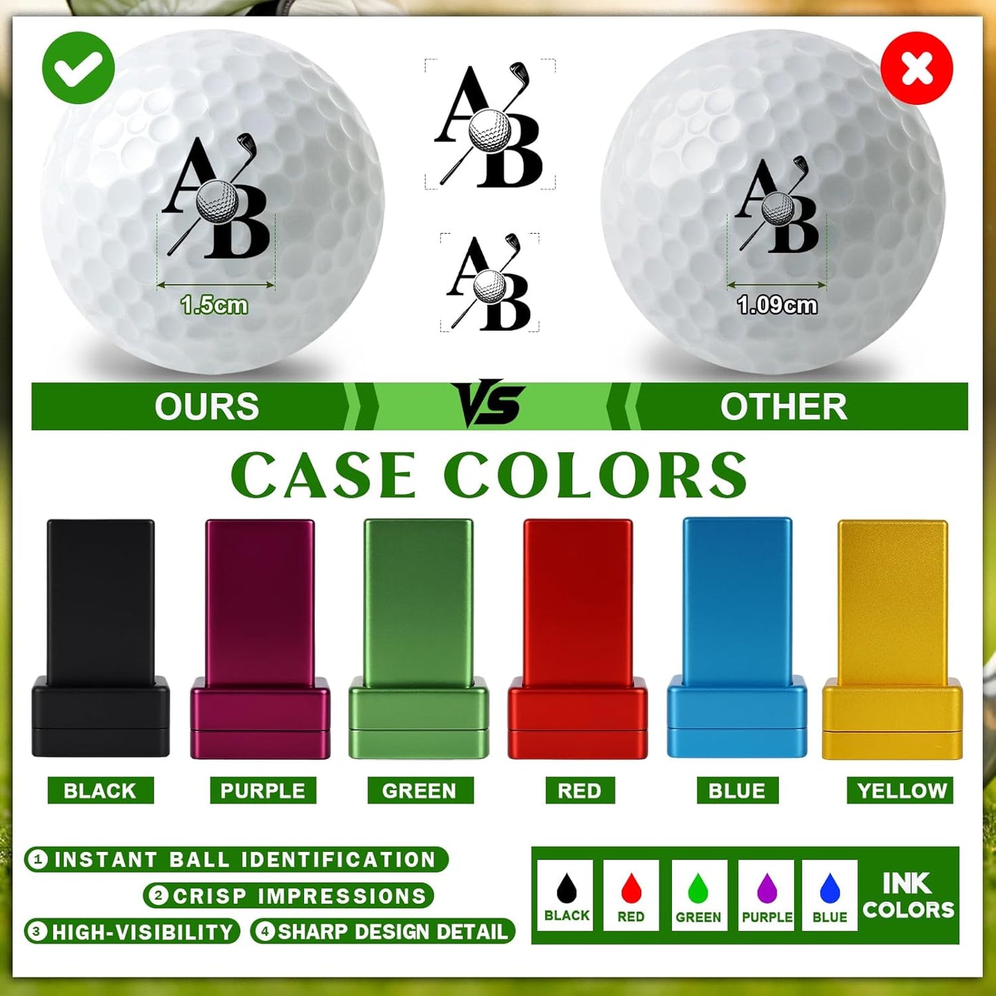 Custom Golf Ball Stamp, Self-Inking Personalized Marker with Name Logo, Waterproof Ink Golfing Stamper, 6 Color Options, Reusable Golf Accessory Gift for Men Women Golfers, DIY Ball Identifier