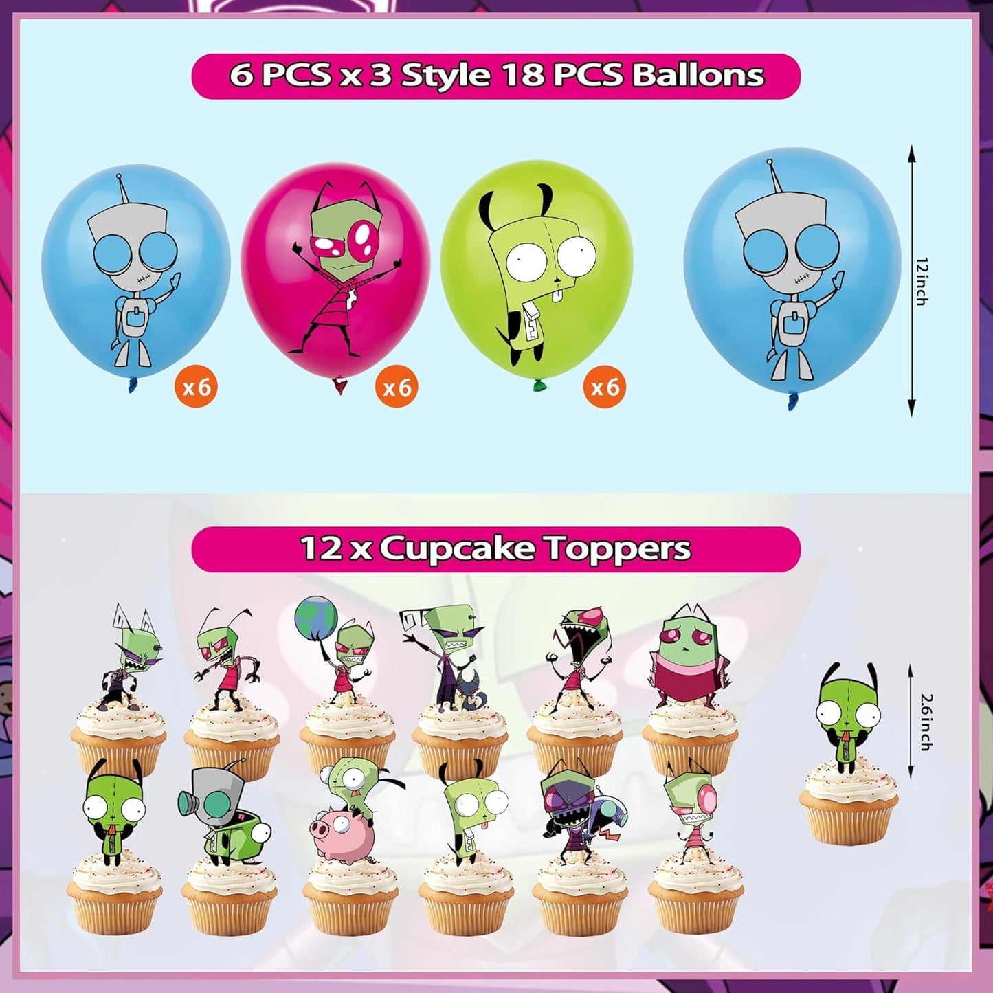 Invader Birthday Party Decoration, Include Happy Birthday Banner, Cake Topper, Latex Balloons, Invader Party Supplies for Adults, Teens Fans