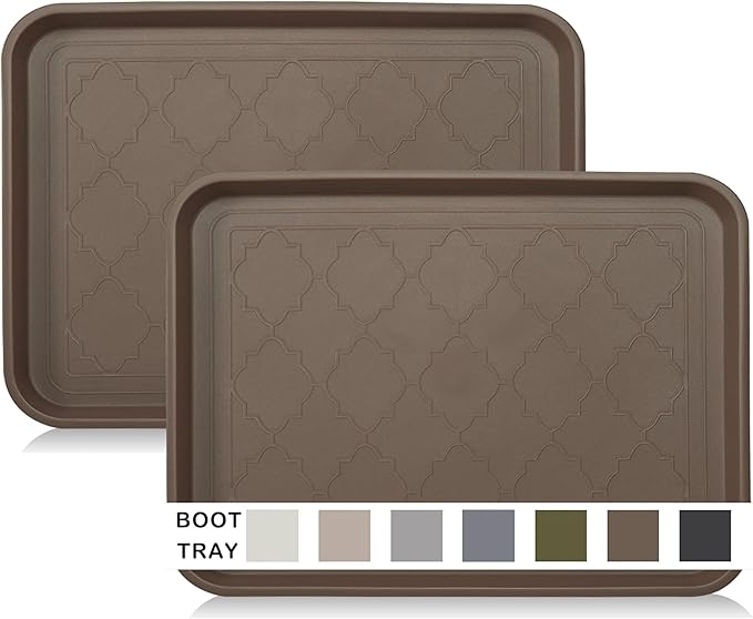 Boot Tray for Entryway Indoor, Heavy Duty Shoe Mat Tray 2 Packs, 16.7"x12.8" Waterproof Shoe Trays with Raised Edge, Outdoor Multi-Purpose Mat for Boots, Garden, Pet
