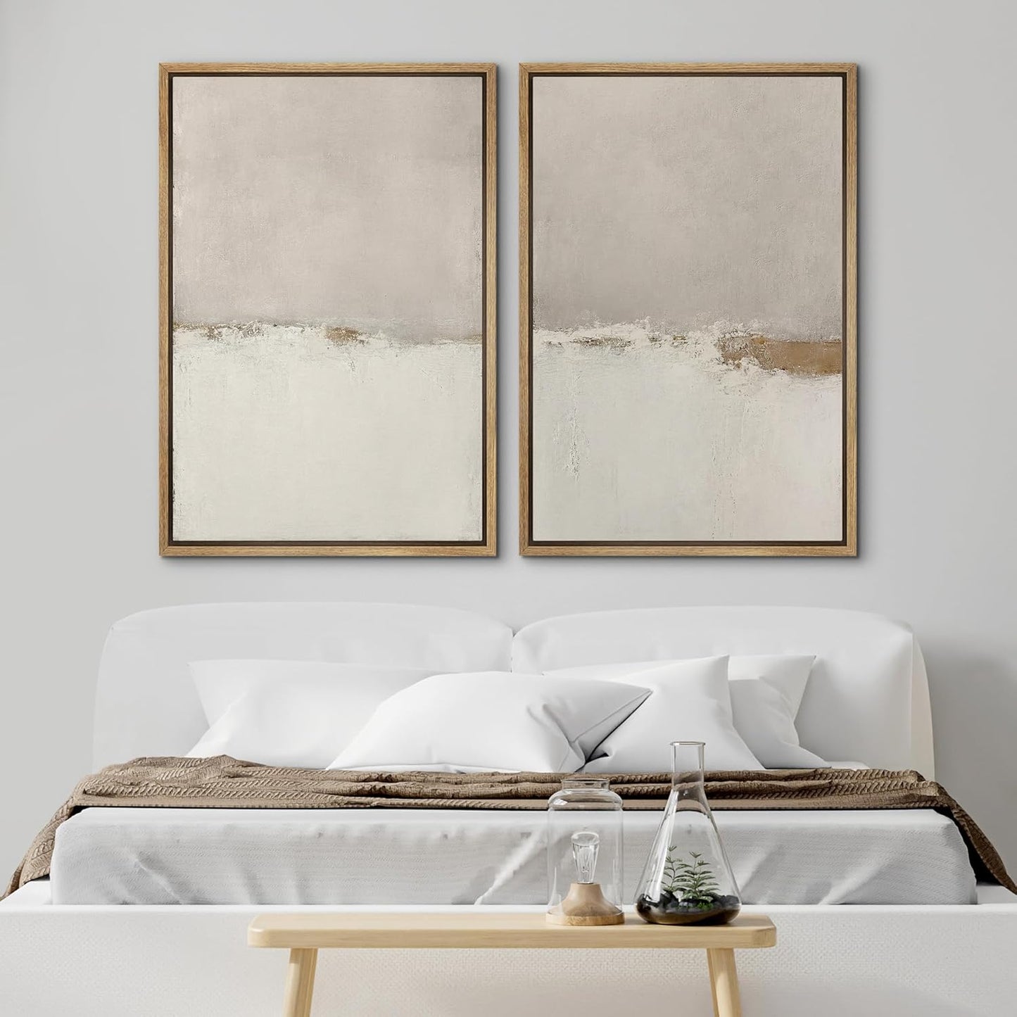 SIGNWIN Framed Canvas Print Wall Art Beige Gray Paint Strokes Abstract Grunge Landscape Prints Modern Art Minimalist Neutral Decor for Living Room, Bedroom, Office - 24"x36"x2 Natural