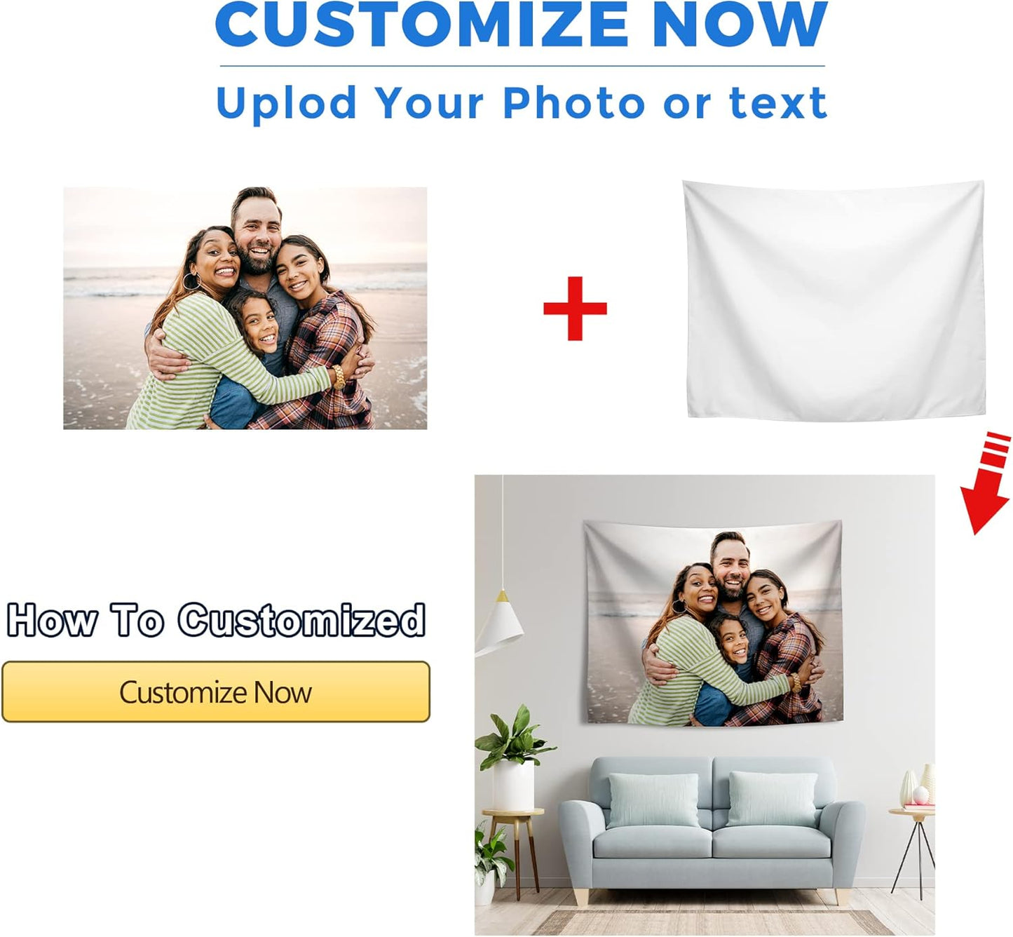 JINJUREN Custom Tapestry Upload Images Banners and Signs Customize For Bedroom 51 * 61inch Vertical